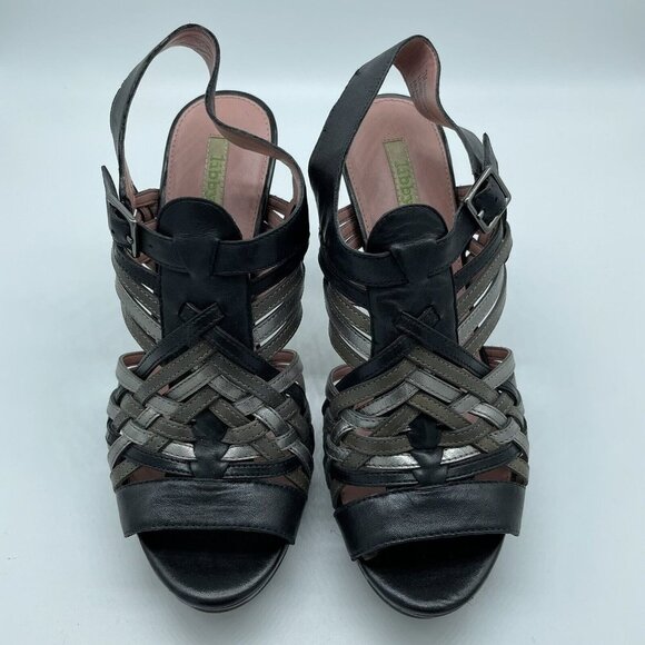 Libby Edelman Sabrina Sexy Crisscrossed Leather Open Toe High Heels Size 7 M - Picture 3 of 7